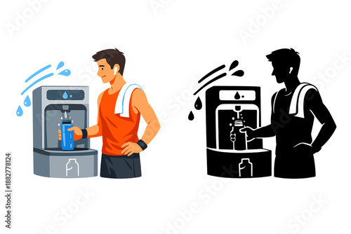 Man filling water bottle at a dispenser