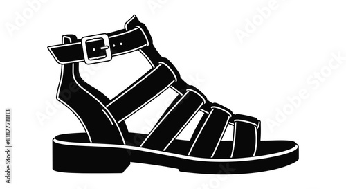 a detailed depiction of a black sandal design showcasing its straps and sole presented as a striking silhouette high quality professional