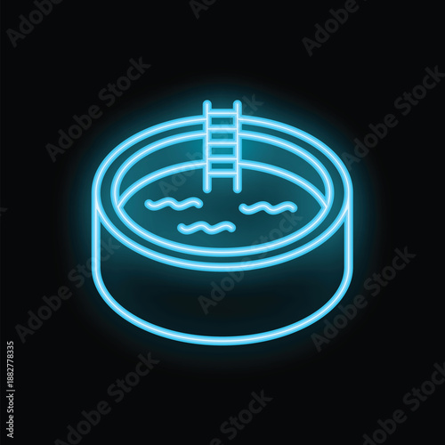 Neon sign of a round swimming pool with a ladder, perfect for any summer or vacation related design