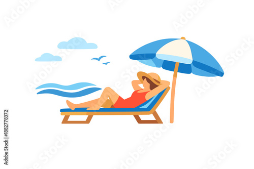 Woman relaxing on a beach chair under an umbrella