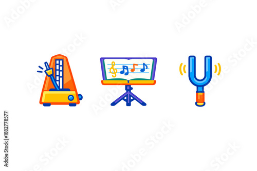 Music Icons: Metronome, Sheet Music, and Tuning Fork