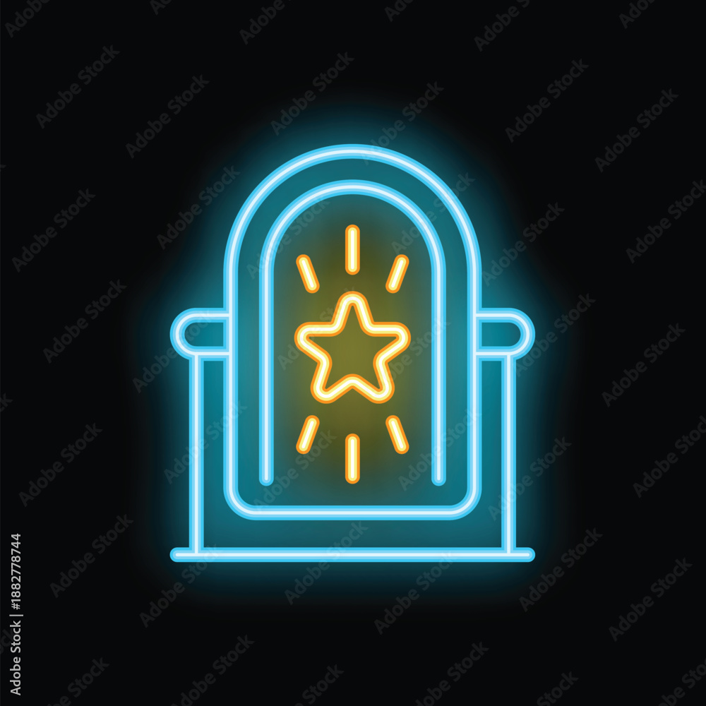 Fototapeta premium Glowing neon line magic mirror icon isolated on a black background colorful outline concept vector illustration