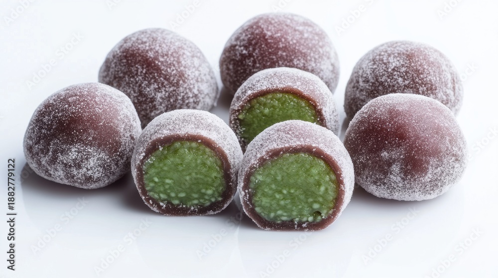 Obraz premium Dubai Chewy cookie ,Chocolate Kunafa Pistachio,Dubai Chocolate bar with green kadayif and pistachio,popular and viral korean 2026,korea hottest dujjonku,dubai sticky cookie,space for text.