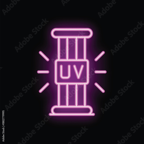 Neon icon of a uv lamp emitting ultraviolet light, perfect for representing uv disinfection and sterilization