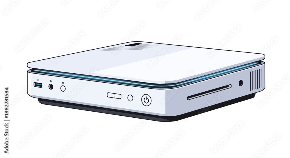 Obraz premium Modern White Compact Mini PC or Media Player on Isolated White Background