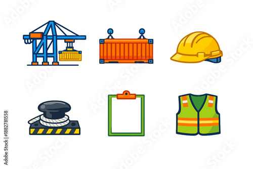 Collection of Nautical and Construction Icons with Neon Glow