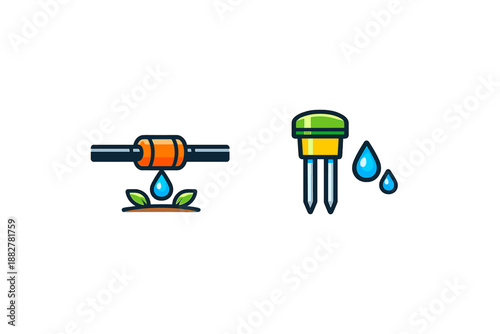 Drip irrigation and soil moisture sensor icons