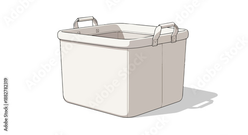 Empty beige storage bin with handles, versatile household container for organization