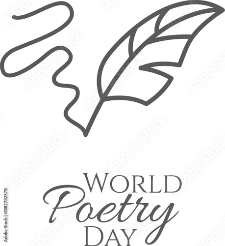 World Poetry Day Minimalist Line Art with Quill Feather Icon, Elegant Literary Celebration Graphic