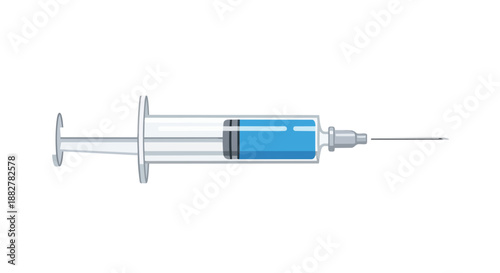 Medical Syringe with Blue Liquid and Needle for Injection, Vaccination, and Healthcare