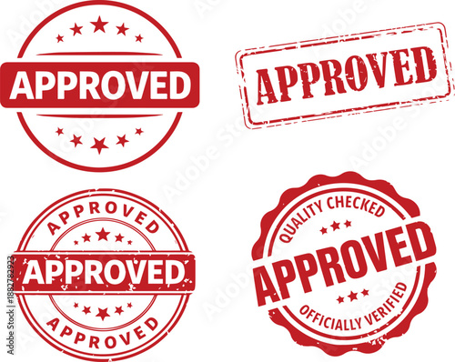 Approved Stamp Badge Set Red Rubber Stamps with Quality Checked and Officially Verified Labels