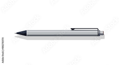 Modern silver ballpoint pen isolated on white background, perfect for office and school supplies.