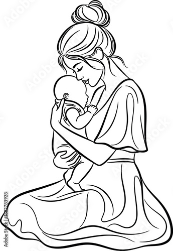 Heartwarming mother's day illustration of a mother embracing her child