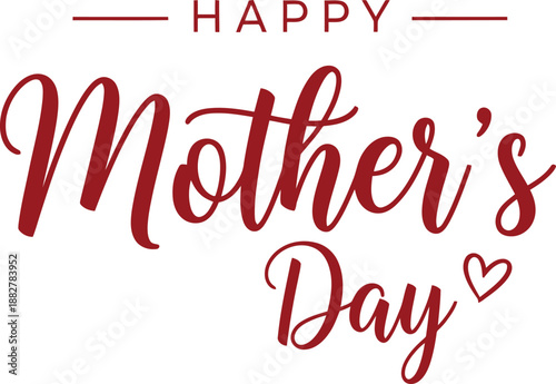 Happy mother's day greeting card with red heart and typography