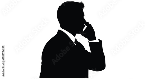 a black silhouette of a man in a suit thoughtfully touching his chin appearing contemplative and possibly engaged in deep consideration