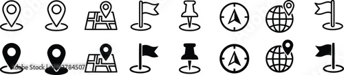 Navigational Icons: A collection of various navigational icons, illustrating diverse elements for navigation, travel, and location-based concepts.