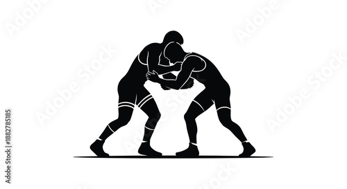 a dynamic illustration depicts two wrestlers locked in a close grappling position showcasing strength and athleticism silhouette high quality professional detailed