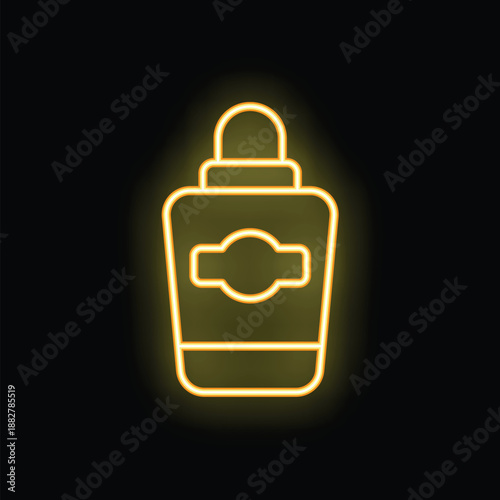 Yellow neon icon of roll on deodorant glowing on dark background