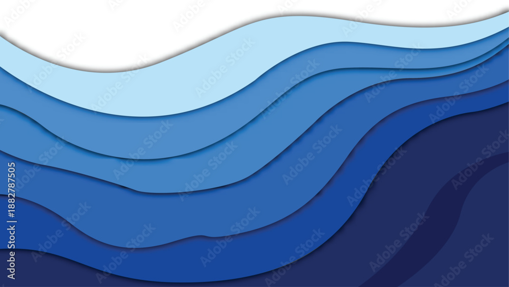 Fototapeta premium Abstract blue layered wave vector background in paper cut style