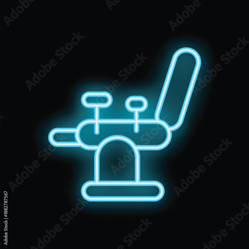 Glowing neon icon of a dentist chair, perfect for any project related to dental care