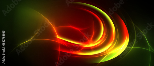 Abstract vibrant energy flows. Red, yellow, green hues blend, creating dynamic visual impact. Dark background emphasizes luminosity.