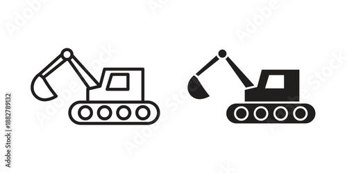 Excavator icon concept template. linear or solid icon collection