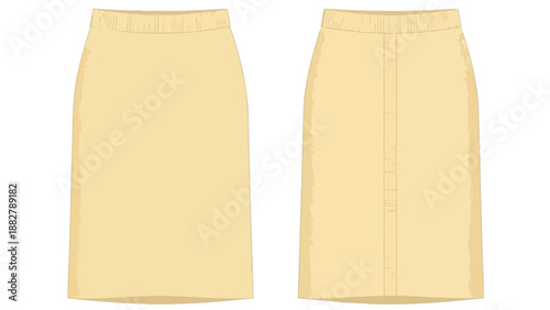 Essential women's casual pencil skirt design with flat front and back views for versatile apparel templates