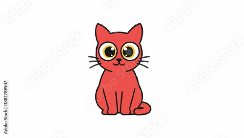 Cute cartoon of a wide-eyed red cat sitting and staring forward with huge, curious yellow eyes, drawn in a simple, minimalist style.