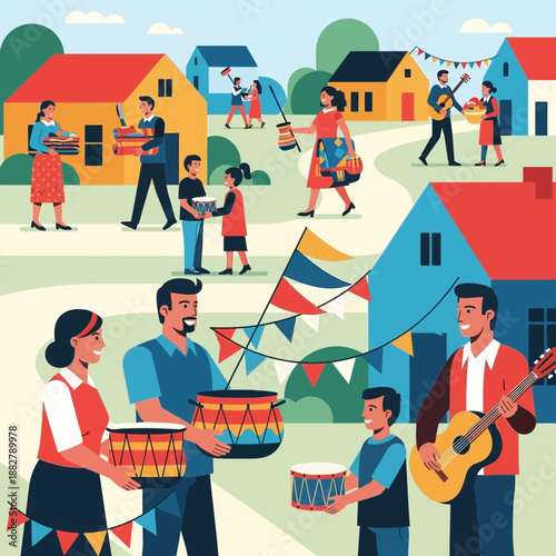 Community Festival Celebration with Music and Drums