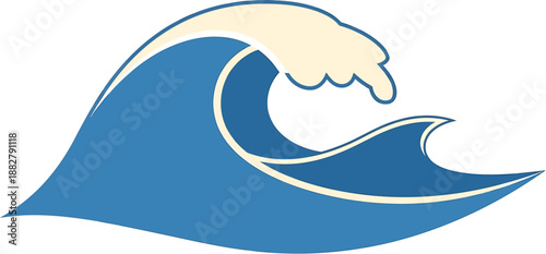 Stylized blue ocean wave illustration, depicting powerful water movement and natural beauty, ideal for marine, surf, and aquatic-themed graphic designs and branding