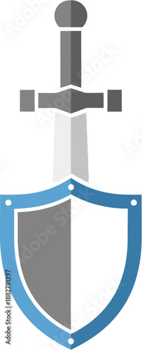 Vector graphic of a classic sword and shield emblem, representing protection, strength, courage, and defense, perfect for security or fantasy themes