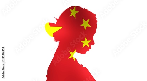 Double exposure silhouette of a woman with Chinese flag overlay – China patriotism concept