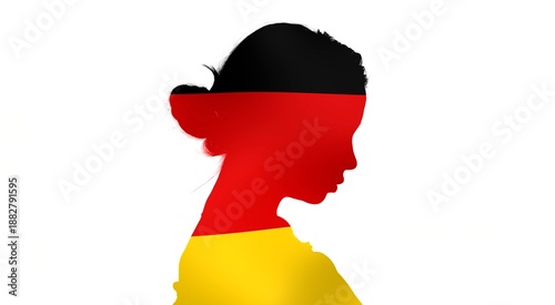 Double exposure silhouette of a woman with German flag overlay – Germany patriotism concept