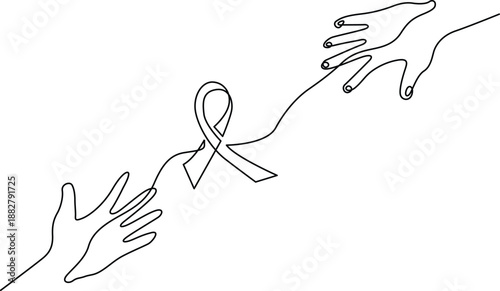 Hands reaching across with ribbon Vector