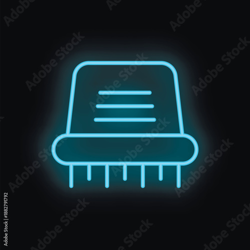 Blue neon glowing icon of a server rack hosting, symbolizing data processing and storage