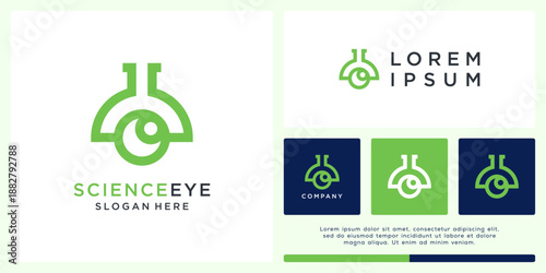 Science eye logo design with glass lab.