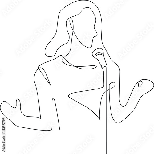 Woman singing into microphone Vector