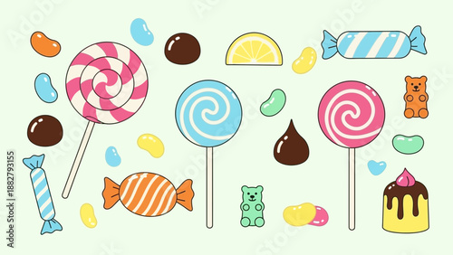 A Delightful Assortment Of Sweet Treats And Candies In A Colorful And Playful Design
