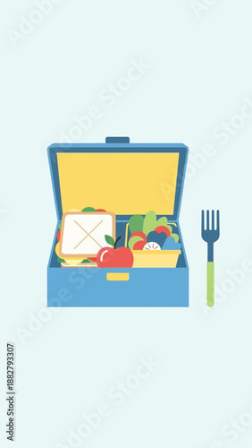 A Delightful Illustrated Lunchbox, Showcasing Fresh, Healthy Food For Any Mealtime Scenario