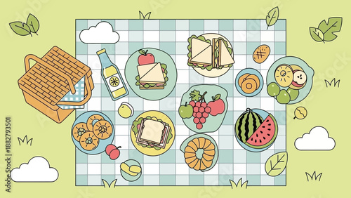 A Delightful Picnic Illustration with Delicious Food and Beverages for Enjoyment