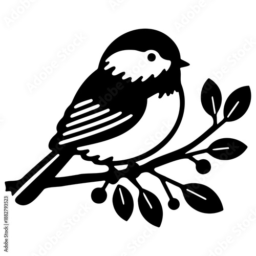 Chickadee on Branches Illustration.