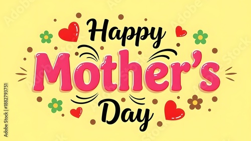 Happy mother's day text with colorful hearts and flowers greeting
