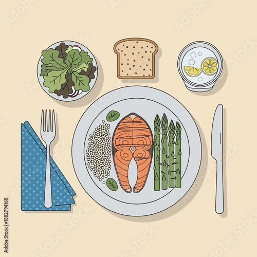 A Deliciously Prepared Salmon Dish with Side Dishes, a Healthy Meal Presentation
