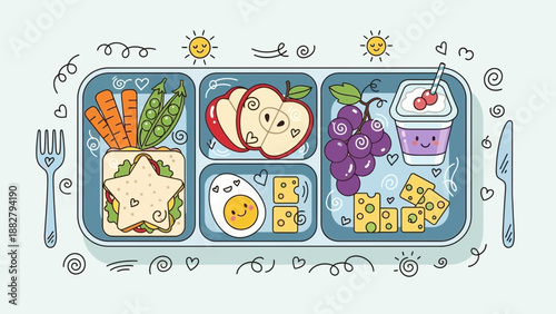 A Delightful And Colorful Bento Box Design Filled With Healthy And Fun Food Elements