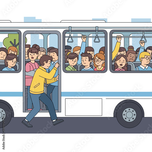 Crowded Bus Interior with Passengers, Commuting Scene