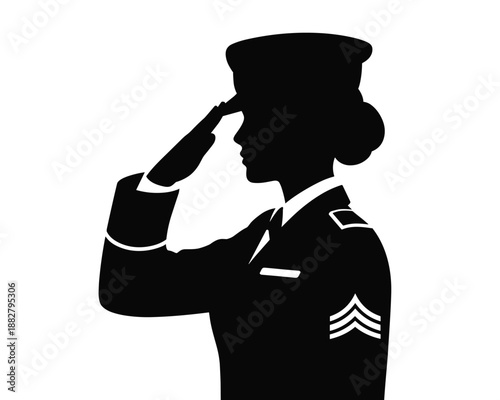 Silhouette of a female soldier saluting in uniform military appreciation concept for veteran's day memorial day patriotic service government official army navy air force coast guard illustration honor