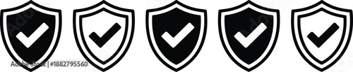 Security Shield Check Mark Icons in a Row for Protection Verification and Approval Cyber Safety or Virus Scan Authentication Internet Security Trust and Data Protection  for Website UI Design Elements