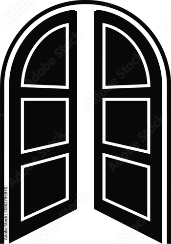 Modern arched doorway opening to new possibilities in minimalist black and white vector illustration for architectural designs and construction industry showcasing entrance concept and opportunity met
