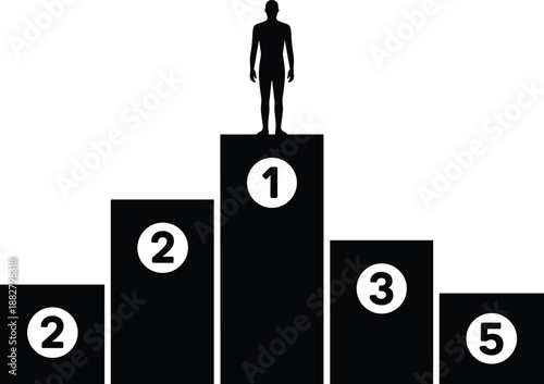 Silhouette man standing on winner podium with first place ranking illustration for business success concept achieving goals and leadership in competitive market corporate recognition and awards ceremo