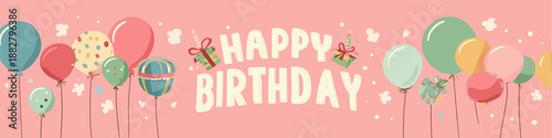 Happy birthday lettering combining playful design elements and vibrant colors. Happy birthday greeting text design with colorful leaves